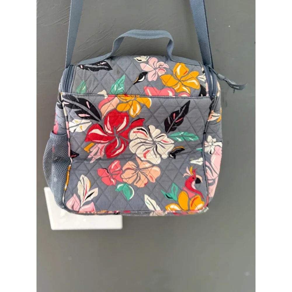 Vera Bradley Quilted Tropical Floral Insulated Lunch Bag Gray Crossbody Strap